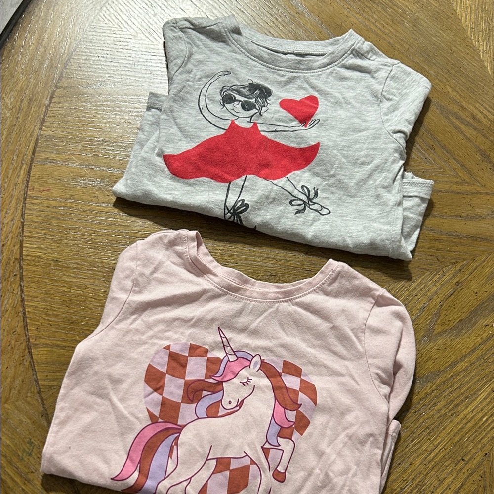 Girls' Graphic Tees with Heart and Unicorn Designs